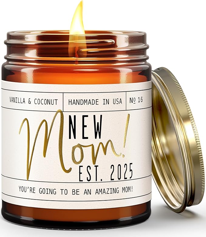 New Mom Gifts for New Mom Est. 2025 Candle, w/Coconut & Vanilla-Infused Essential Oils I Postpartum First Time Mommy Gifts I Push Presents I 50Hr Burn, USA Made - Bloomnest