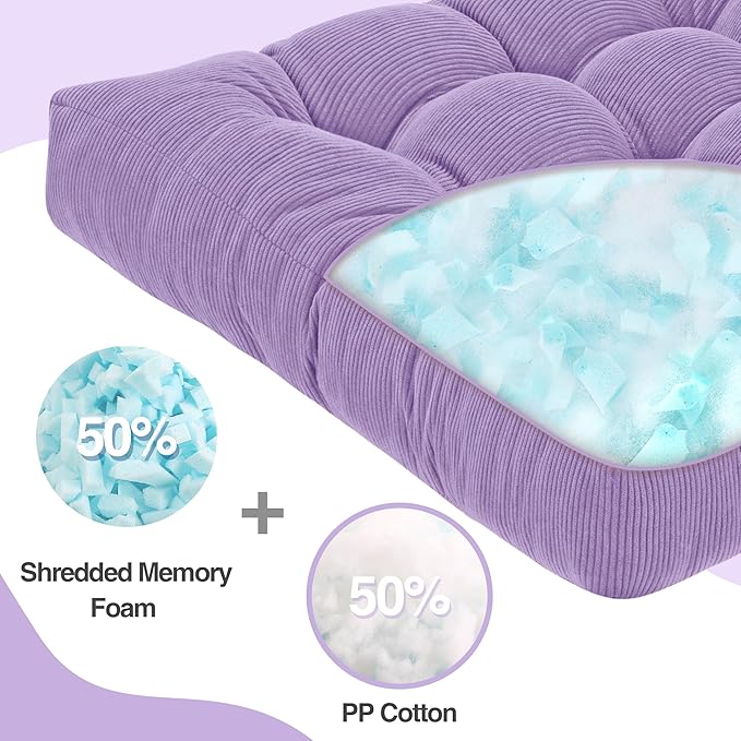 Floor Cushions for Adults Floor Pillows for Sitting Large Square Tufted Meditation Pillows Memory Foam 2 Pcs, 22" x 22", Purple - Bloomnest