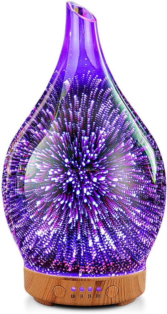 Porseme Essential Oil Diffuser 3D Glass Aromatherapy Ultrasonic Humidifier, Air Refresh Auto Shut-Off, Timer Setting, BPA Free for Home Hotel Yoga Leisure SPA Gift 100ml Last 4h Porseme