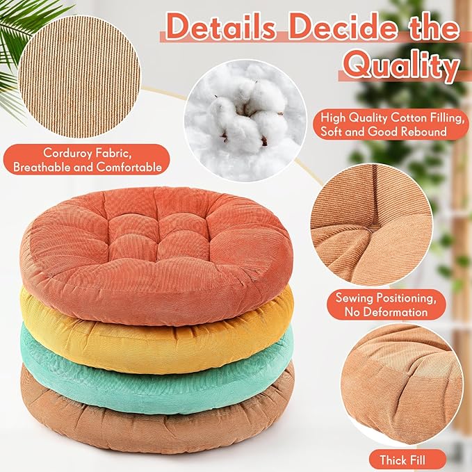 Jerify Floor Pillow Cushions 22 x 22 Inch Round Square Large Meditation Floor Pillow for Classroom Adult Meditation Picnic Party Cushion for Seating Gift Christmas(Round,Yellow Green,4 Pcs) - Bloomnest