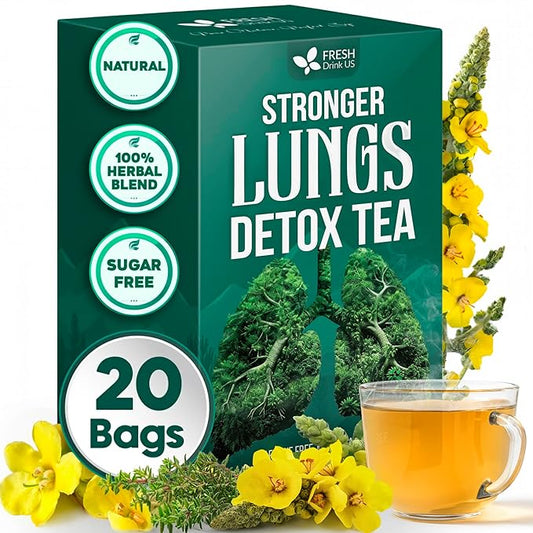 FreshDrinkUS StrongerLungs 20 Tea Bags - Mullein Leaf, Ginseng, Elderberry, Ginger & Thyme - Supports Lung Cleanse, Congestion Relief & Mucus Detox - Caffeine-Free & All-Natural - Bloomnest