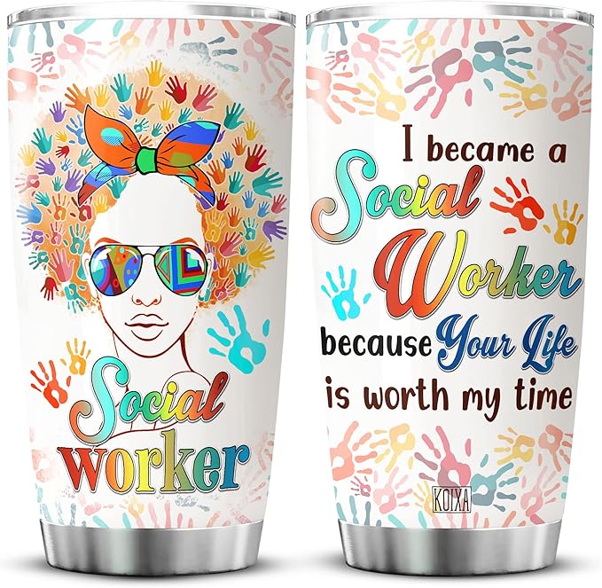 I Became A Social Worker Because Your Life Is Worth My Time Stainless Steel Tumbler With Lid Social Worker Gifts For Women Insulated Travel Cup MSW LCSW Gift For Birthday - Bloomnest
