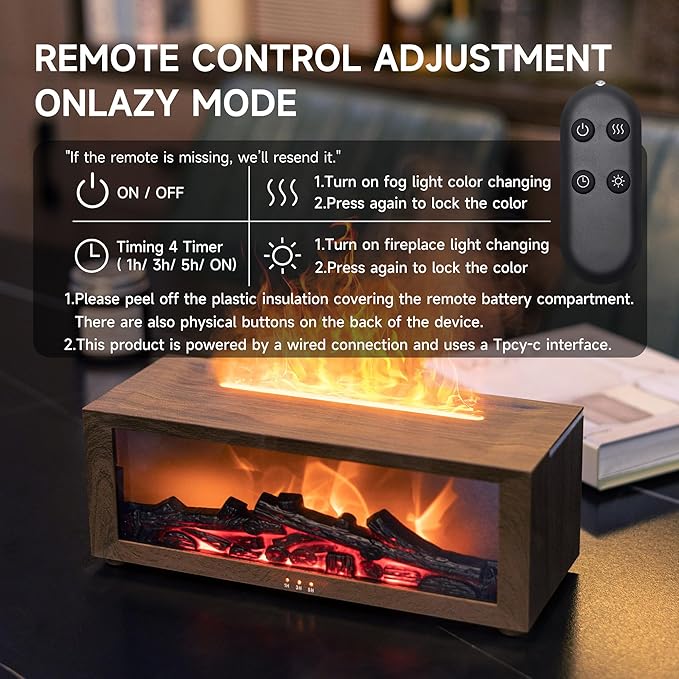 Fireplace Flame Air Diffuser Humidifier,7 Colors Aromatherapy Essential Oil Diffuser,Ultrasonic with Timer for Home,Bedroom,Office,Yoga (Dark Wood Grain) - Bloomnest