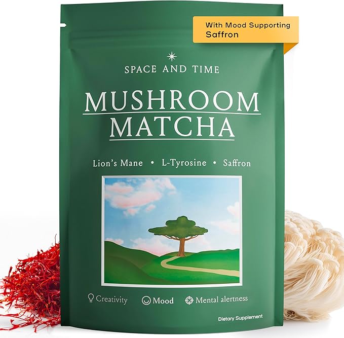 SPACE AND TIME Create - Mushroom Matcha Tea - 20 Cups of Creativity, Energy & Enhanced Mood - Organic Matcha Powder with Lions Mane, L-Theanine & Saffron - Bloomnest