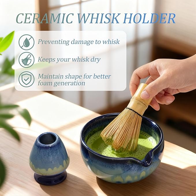 Matcha Whisk Set for Tea Lovers BittPicc 8Pcs Ceramic Matcha Tea Set with Bamboo Whisk, Bowl, Scoop & Holder - Gift for Starter Friend Family Traditional Japanese Tea Ceremony and Breakfast - Bloomnest