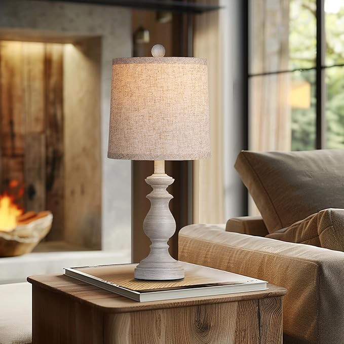 PARTPHONER Traditional Table Lamp Set of 2, Rustic Farmhouse Table Lamps for Living Room Bedroom, 22" Bedside Desk Lamps Vintage Nightstand Lamps with Linen Shades, Antique Grey - Bloomnest