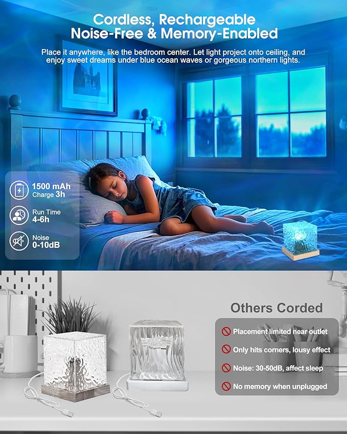 Aurora Ocean Wave Projector Light, Cordless Rechargeable, 16 Colors 4 Modes Northern Lights Lamp with Touch & Remote for Bedroom, Water Ripple Night Light for Room Decor Ambient Mood Lighting - Bloomnest