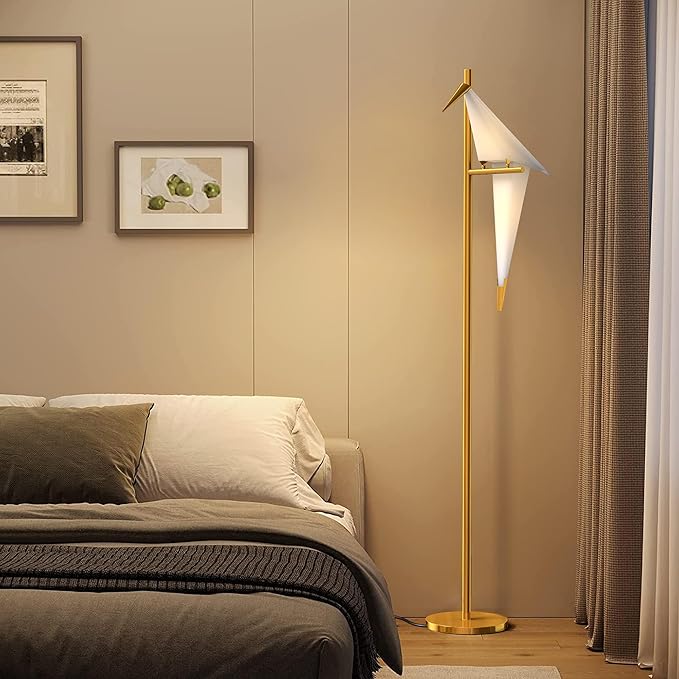 62 Inch Modern Bird Floor Lamp, Gold Swing Light Fixtures for Bedroom, LED Standing Lamp with Bird Shade for Living Room - Bloomnest