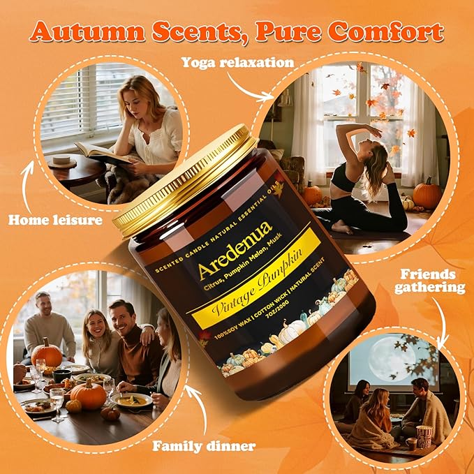 Fall Candles - Vintage Pumpkin Candle | Holiday Candles Pumpkin Scented, 7oz Autumn Soy Candle for Home Scented, 50 Hours Burn Time, Fall & Winter/Thanksgiving/Christmas Gifts for Women Men - Bloomnest