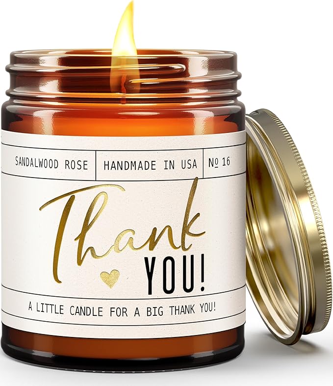 Thank You Gifts for Women - 'Thank You' Candle, w/Sandalwood Rose I Appreciation Gifts for Women I Thank You Gift for Friends, Couples, Coworkers, Boss, Teacher, Staff, Employee I 50Hr Burn, USA Made - Bloomnest