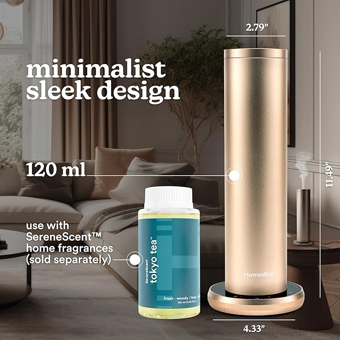 Homedics SereneScent Waterless Home Fragrance Diffuser, Use with Homedics SereneScent Oil (Sold Separately), Patented Air Diffusion Technology, Clean & Natural Fragrance, Enhances Mood, Champagne - Bloomnest