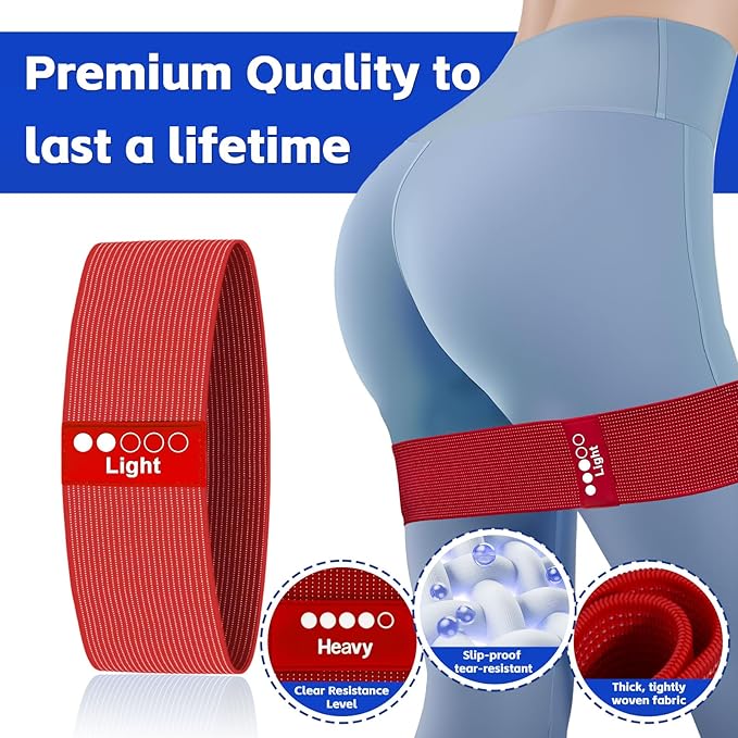Resistance Bands for Working Out - Exercise Bands Set with Workout Guide - Fabric Elastic Bands for Physical Therapy - Fitness Bands Ideal for Legs Hip Glute - Bloomnest
