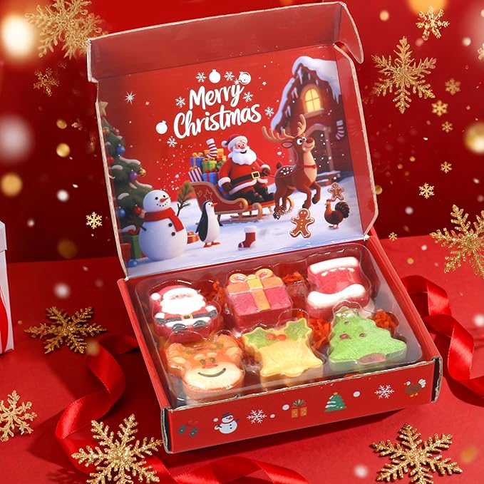 Christmas Bath Bombs for Kids & Women, Handmade Bath Bomb Gift Set of 12 Festive Shapes, Perfect Stocking Stuffers for Teen Girls & Boys, Skin Care Bathbombs as Christmas Gifts for Kids - Bloomnest