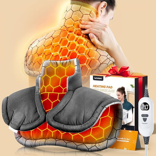 Graphene-Infused 1Min Fast Heating Pad, Deeper Pain Relief Weighted Heating Pads for Neck and Shoulders and Back, Heated Wrap with 6 Heat Options 4 Auto Timer, Gifts for Men Women Mom Christmas - Bloomnest