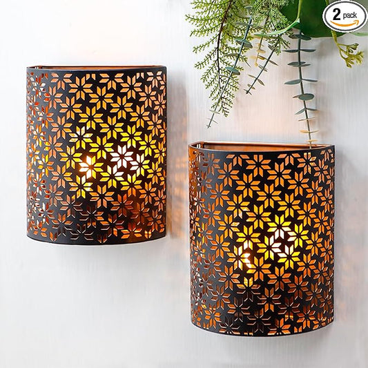JHY DESIGN Set of 2 Battery Powered Lamp 8''H Vintage Wall Mount Lamp Metal Wall Sconce Lighting with LED Edison Style Bulb and 6-Hours Timer Wall Decor for Bedroom Living Room Hallway - Bloomnest