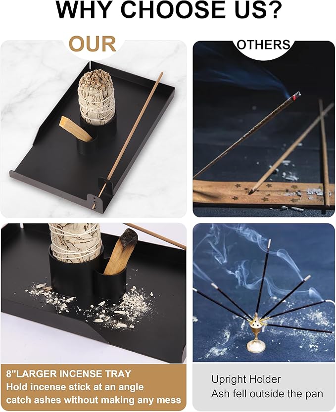 Large Incense Holder, 8.6" Length Sage Holder for Burning, Palo Santo Holder for Incense Sticks, Sage Bundle, Smudge Stick, Metal Ash Catcher Tray for Meditation Yoga Room Decor (Black) - Bloomnest