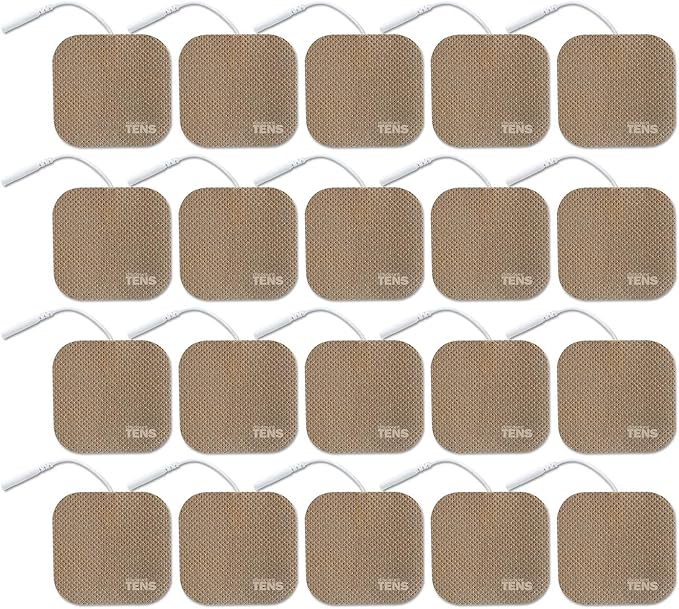 Discount TENS Brand - Premium Replacement Electrodes Compatible with TENS 7000 – 20 Pack (2"x2" Self-Adhesive Wired Pads), Durable Reusable TENS Unit Electrode Pads with 2mm Pin Connector