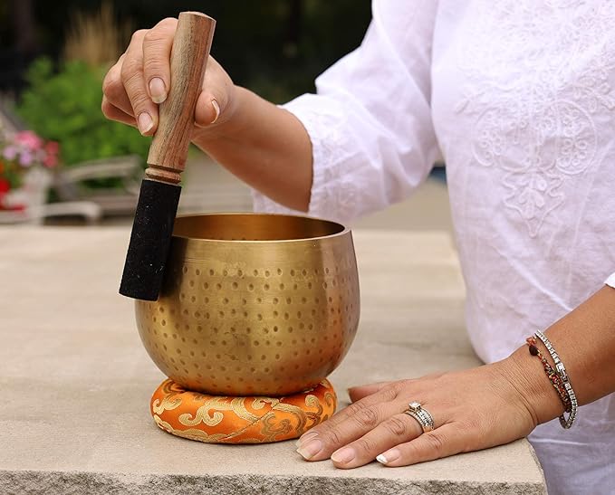 DharmaObjects Tibetan Ring Gong Meditation Singing Bowl Mallet Cushion Set (Jumbo) - Bloomnest