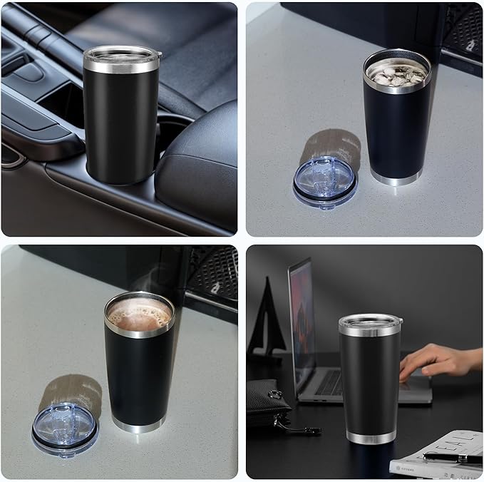 OMTech 20oz Tumblers Bulk, 12pc Stainless Steel Tumbler Set with Lid & Straw, Double Wall Vacuum Insulated Mug for Laser Engraver, Travel Coffee Mug for Hot & Cold Drinks, Black Powder Coated Cup - Bloomnest