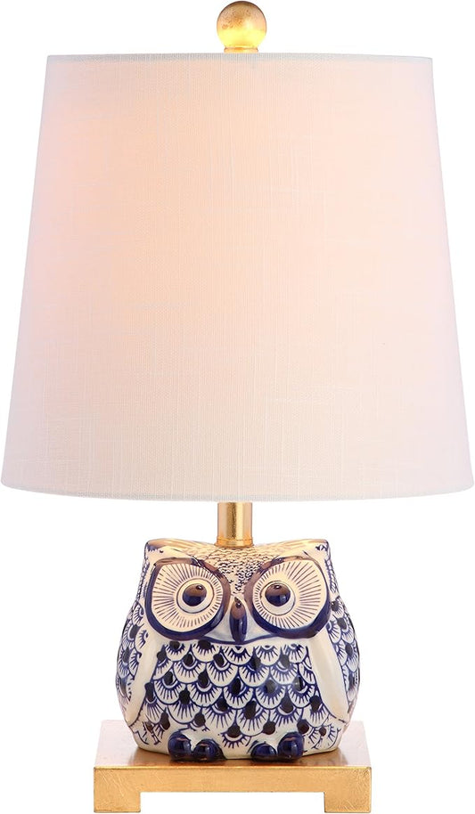 JONATHAN Y JYL3014A Justina 16" Ceramic Mini LED Table Lamp Cottage,Transitional for Bedroom, Living Room, Office, College Dorm, Coffee Table, Bookcase, Blue/White - Bloomnest