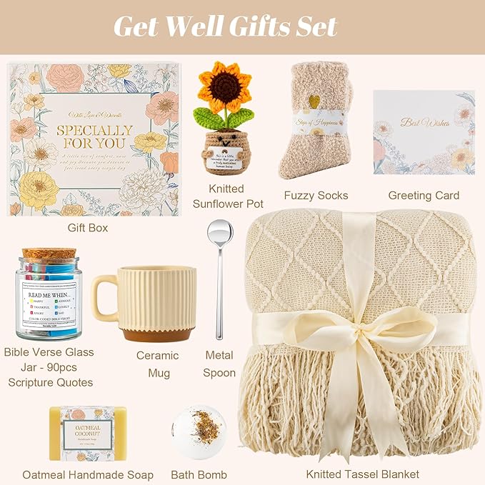 Get Well Soon Gifts Baskets for Women, Spa Self Care Gifts, Thinking of You Gift, Relaxing Sunflower Gift Basket for Her Friends Birthday Valentines Day Mothers Day Luxury Gifts, Beige - Bloomnest