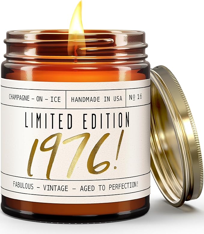 49th Birthday Gifts for Women - 'Limited Edition 1976' Soy Candle, w/Champagne on Ice I 49 Birthday Gifts for Women I 49th Gift for Her Ideas I 9oz Reusable Jar, 50Hr Burn, Made in USA - Bloomnest