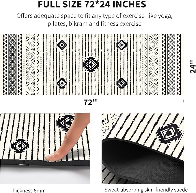 nuveti Yoga Mat Print Extra Thick TPE Non Slip Fitness Exercise Mat with Carrying Bag,72"x24" Extra Thick 6MM Exercise & Workout Mat for Yoga, Pilates Fitness and Floor Exercises - Bloomnest