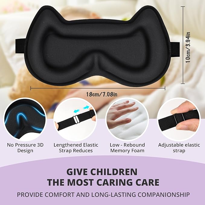3D Kids Sleep Eye Mask: 3D Contoured Cup Sleeping Masks, Blindfold Sleep Eye Cover with Adjustable Strap, Memory Foam Lightweight Night Eyeshade for Boys Girls Teens (Purple) - Bloomnest