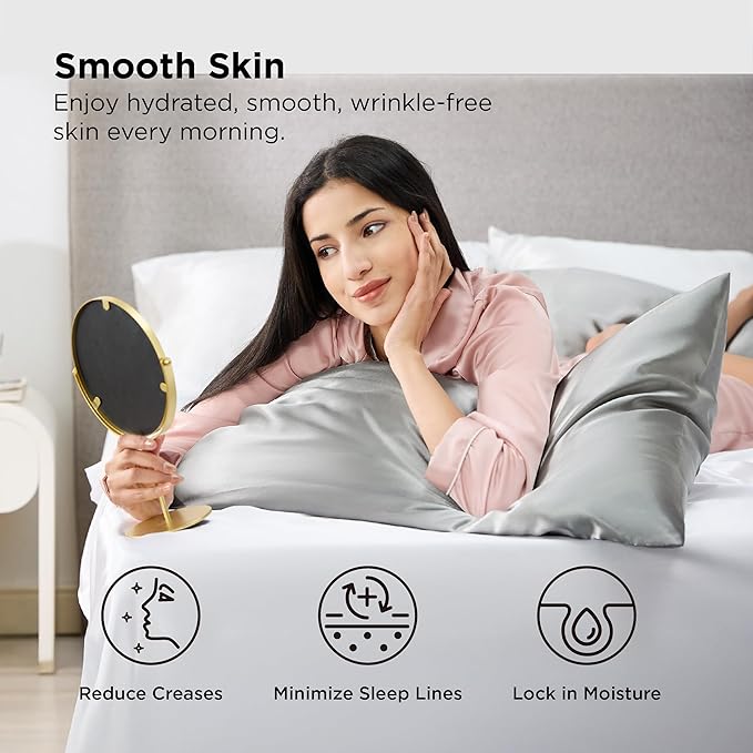 Bedsure Satin Pillowcase 2 Pack Similar to Silk Pillow Cases Standard Size, Pillow Case for Sleeping Women with Envelope Closure, Gifts for Women Men, Silver Grey, 20x26 Inches, 2pcs - Bloomnest