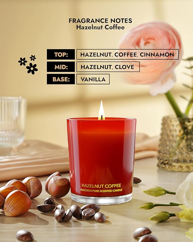 96NORTH | Pure Hazelnut Coffee Candle | 100% Natural Soy Wax | 1-Wick Jar Candle | Natural Fragrance Technology | Non Toxic | Up to 35 Hours Burning Time | Aromatherapy Gift for Men and Women - Bloomnest