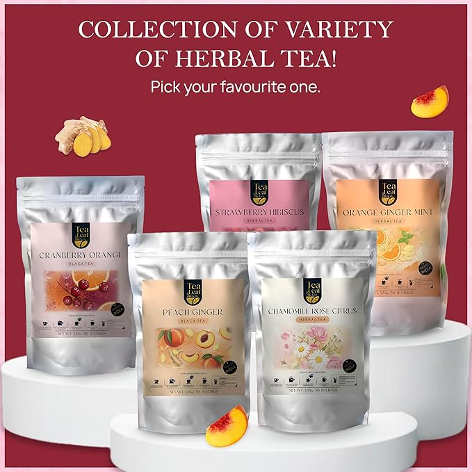 Tealeaf & Co. Peach Ginger Tea Blended with Organic Spices - Organic Black Tea Bags with Ginger & Peach Flavor - Flavored Blend with Low Caffeine - Gluten Free - 50 Teabags - Bloomnest