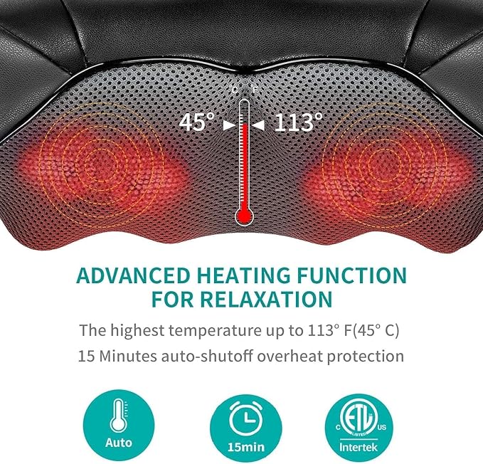 Nekteck Cordless Shiatsu Neck and Back Massager with Soothing Heat, Rechargeable Electric Deep Tissue 3D Kneading Massage Pillow for Shoulder Leg Body Muscle Pain Relief, 3 Speed Intensities - Bloomnest