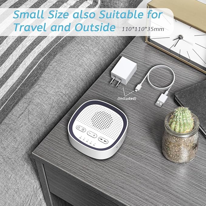 Sleep White Noise Sound Machines with 30 Soothing Sounds 3.5 mm Headphone Jack 5 Timer Settings 32 Precise Volume Memory Function Compact Design Ideal Gift