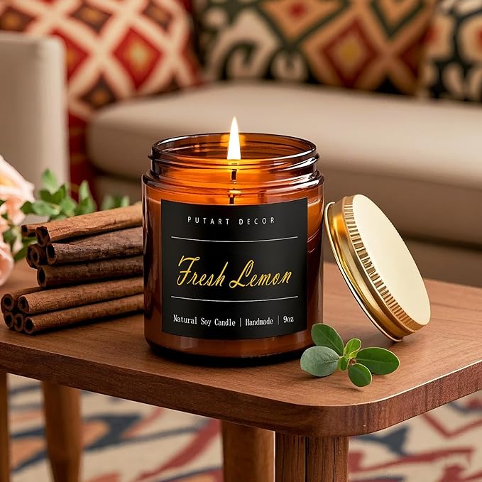 Fresh Lemon Candles for Home Scented, Natural Soy Aromatherapy Non Toxic Candles with Long Lasting Fragrance & Clean Burn, Luxury Jar Candle Gift for Women, Men, Home Decoration 9oz - Bloomnest