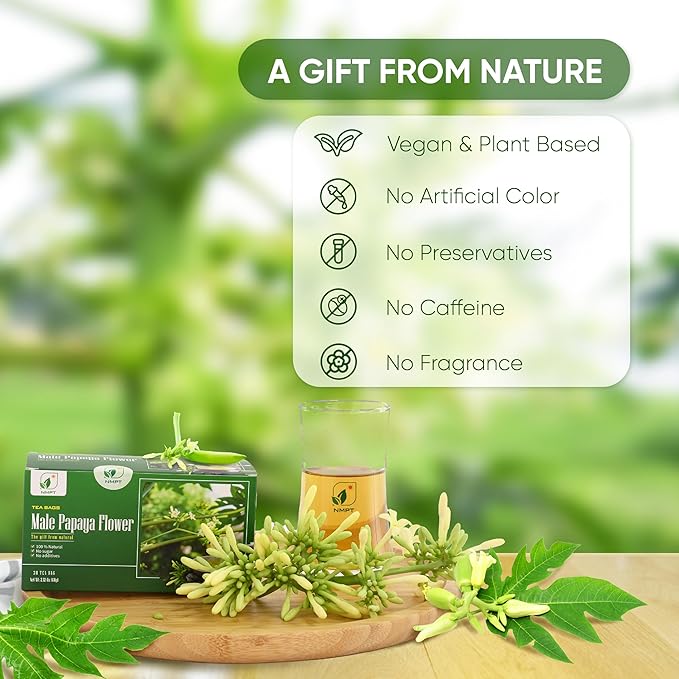 NMPT Dried Papaya Flower Tea, Mixed Bag, Carica Papaya Flower & Celastrus Hindsii Tea, Organic Herbal Tea, 30 Count, Gluten Free, Dairy Free, Sugar Free, Energy Boost & Health Support - Bloomnest