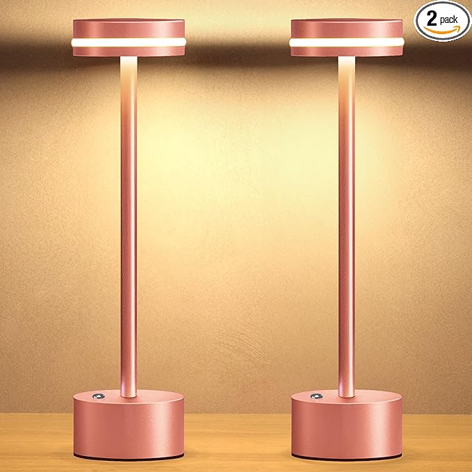 Cordless Table Lamp, Portable Rechargeable Bedside Lamp, Touch Stepless Dimmable Desk Lamp, for Home Bedroom Hotel Restaurant Bar Outdoor, 2 Set, Rose Gold - Bloomnest