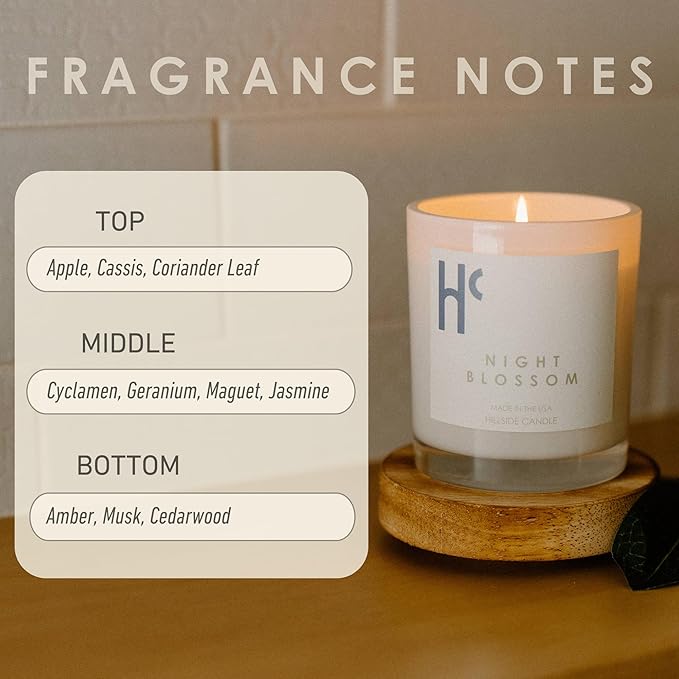 Night Blossom Single Wick Soy Candles, Luxury Scented Candles for Home - Up to 60 Hour Burn Time, Cruelty-Free Soy Wax Blend - Jasmine Fragrance, Notes of Apple & Musk (9 oz) - Bloomnest