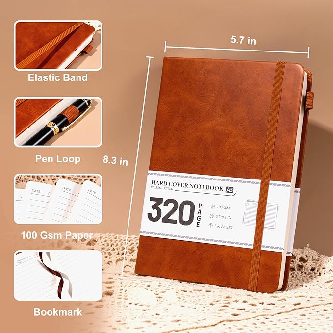 CAGIE Journal Notebook for Men Women- Brown Journaling Notebooks Journals Leather for Writing Work Diary A5 Hardcover Thick - Bloomnest