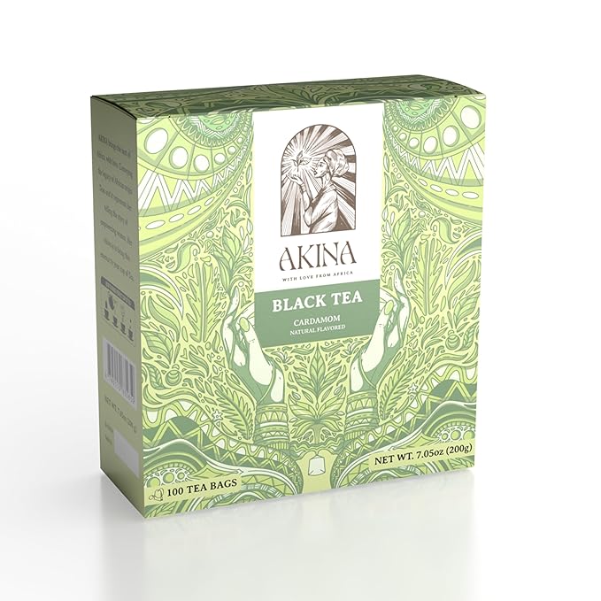 Akina Single-Origin Cardamom Black Tea Bags | 100% Naturally Flavored Tea, Kenyan Origin, Gourmet beverage, Support Digestive Health and Heart Health (100 String & Tag Bags, 200g) - Bloomnest