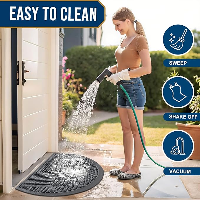 Smiry Half Circle Front Door Mat Outside Entrance, Heavy Duty Sturdy Natural Rubber Doormat, Trap Dirt and Moisture, Low Profile Mats for Indoor Outdoor Entry, Irregular Triangle (47x32, Grey) - Bloomnest