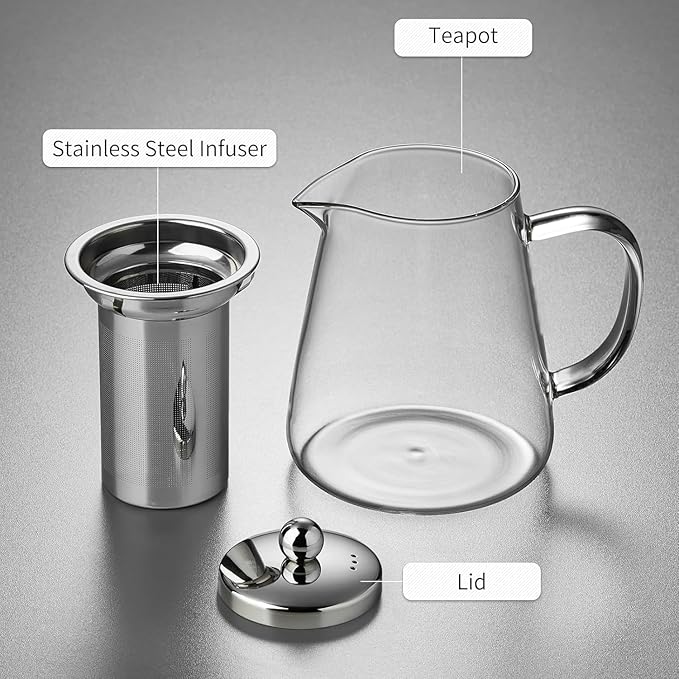 Glass Teapot 1500ML Borosilicate Glass Tea Pot With Infuser, Glass Kettle For Stove Top, Tea Glass Pot, Glass Tea Cup Teacup With Infuser and Lid For Loose Leaf Tea Steeper - Bloomnest