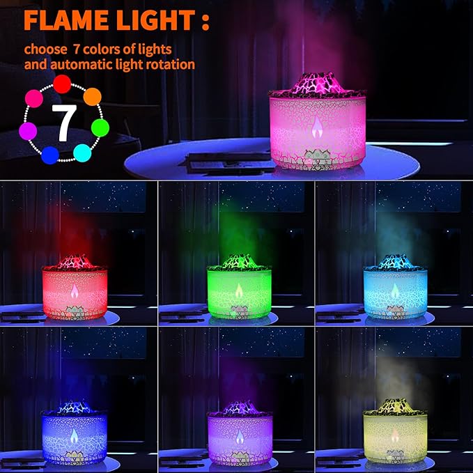 BOHOFAM Essential Oil Diffuser 360ML,Volcano and Flame Diffuser/Humidifier 2 Mode,Diffusers for Home with 7 Colorful Light,Included 4 Hotel Collection Diffuser Oil for Bedroom(White Translucent) - Bloomnest