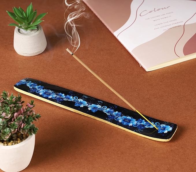 Bless-International Traditional-Handmade-Burner Wooden-Incense-Stick-Holder Ash-Catcher-Stand for-Aromatherapy-Meditation-Yoga (Meditation Time) 10 Inches, Pack of 1 - Bloomnest