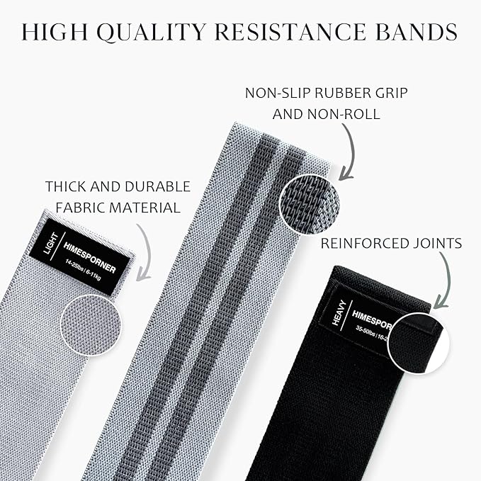 Wide Fabric Resistance Bands for Working Out, 3 Level Non-Slip Exercise Booty Bands for Women & Men Leg and Glutes with Hair Ties and Tape Measure - for Home Gym Workout, Yoga, Pilates - Bloomnest