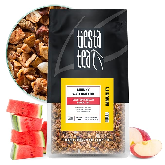 Tiesta Tea - Chunky Watermelon, Loose Leaf, Sweet Watermelon Herbal Tea, Premium Non-Caffeinated Fruit Blend, Makes Hot or Iced & Brews Up to 200 Cups, 16oz Resealable Bulk Pouch - Bloomnest