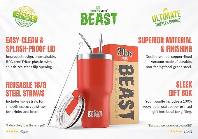 Beast 30 oz Tumbler Stainless Steel Vacuum Insulated Coffee Ice Cup Double Wall Travel Flask (Ladybug Red) - Bloomnest