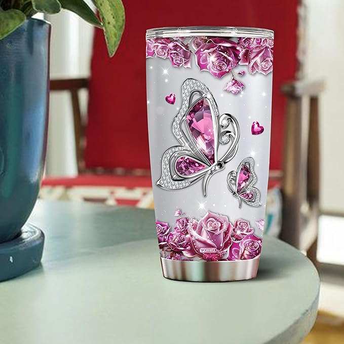 Personalized Butterfly Coffee Mugs For Girls Mom Women Adults Butterflies Lovers Water Bottle Travel Mug Mothers Day Birthday Christmas Valentine 20oz Stainless Steel Cup With Lid - Bloomnest