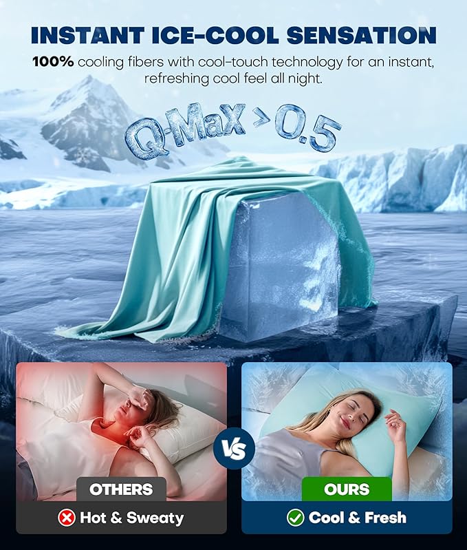 Ultra-Chill Cooling Pillowcase Set of 2 for Hot Sleepers, Softer Than Silk Pillow Cases for Protecting Hair & Skin, Breathable Bed Pillow Covers w/Zipper, Gifts for Women Men (Mint Blue, King) - Bloomnest