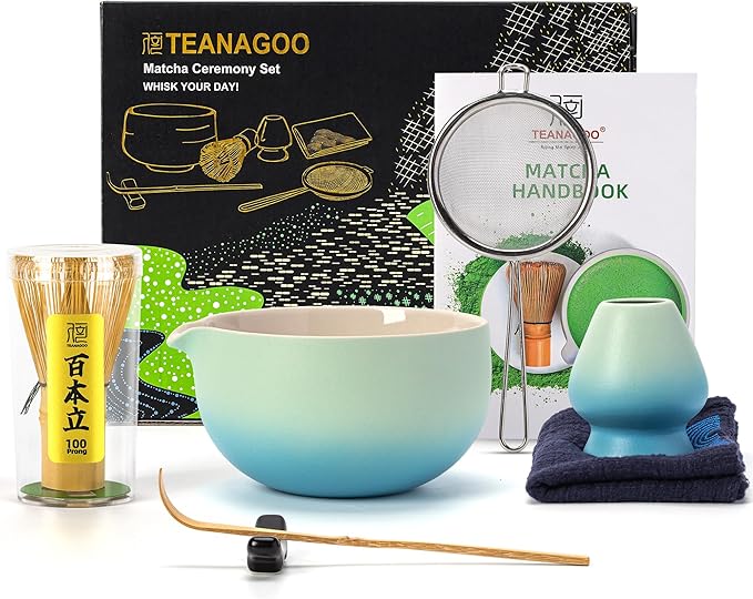 TEANAGOO Matcha Whisk Set Blue,Ceremony Matcha Set,Matcha Kit Grident Blue,Matcha Tea Set for Making Breakfast/Latte,Matcha Whisk Set and Bowl with All Accessories,Gift for Matcha Lover - Bloomnest