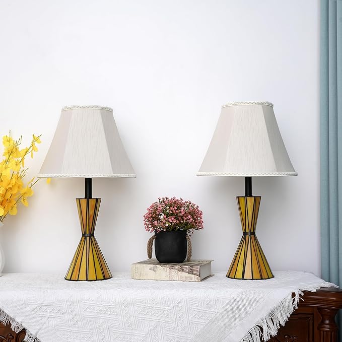 20" Glass Table Lamps Set of 2 with Stained Glass Night Lights 3-Way Dimmable Bedside Lamps for Bedroom Study Room Home Office Bar (Bulbs Included) - Bloomnest